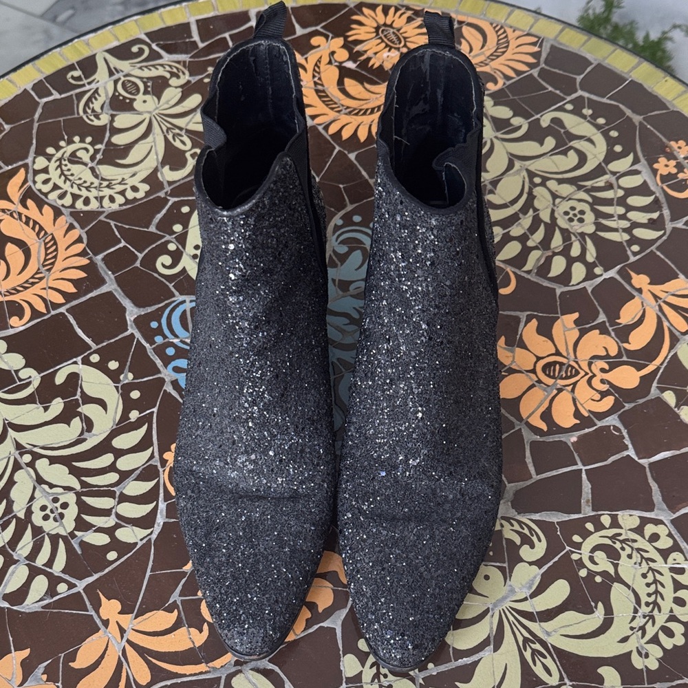 ZARA Black Glitter Ankle Boots SZ: 11
